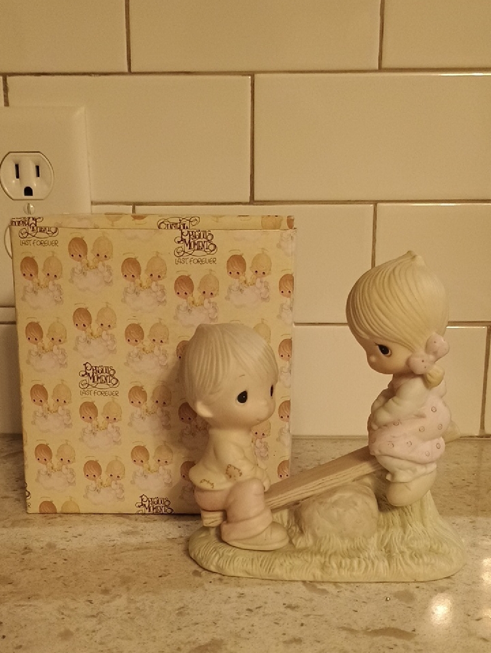 Vintage 1977 Retired Precious Moments Porcelain  Figurine "Love Lifted Me"